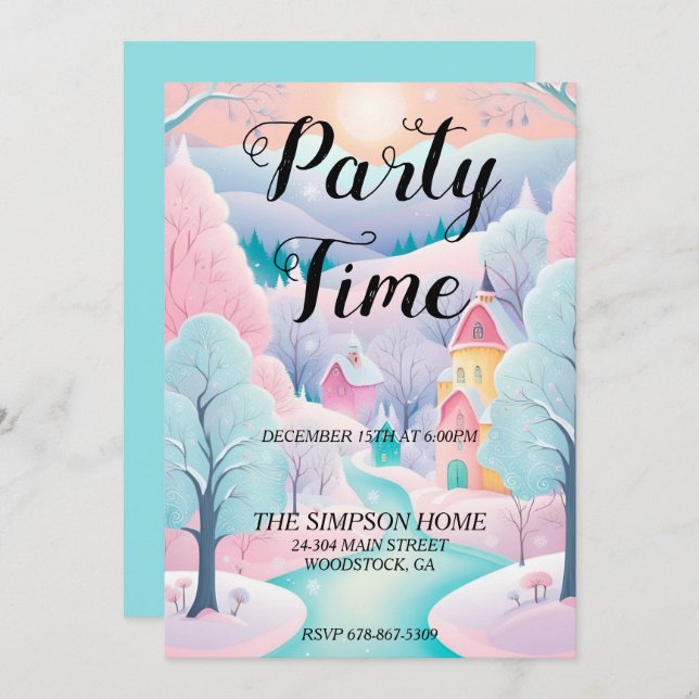 Convite de Natal Whimsical Winter Wonderland (Frente/Verso)