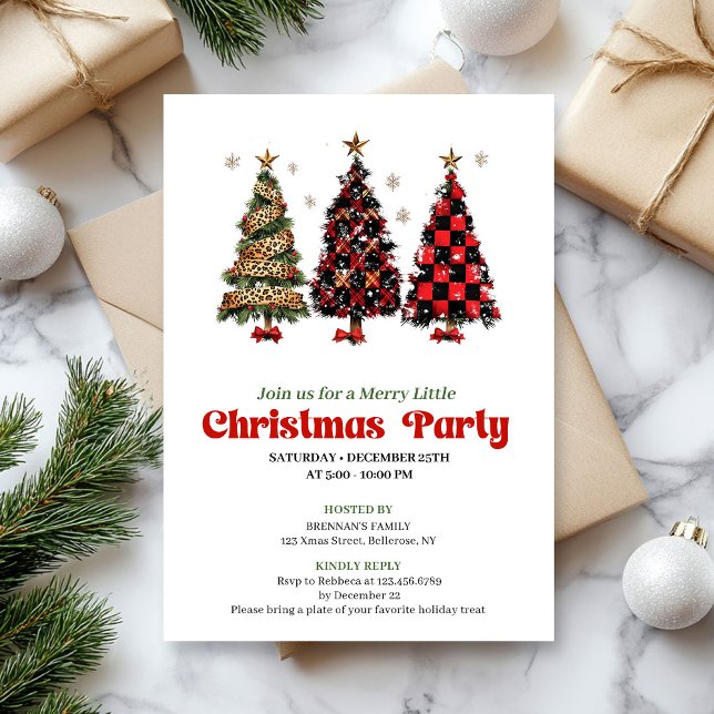 Convite de Natal xadrez vermelho e leopardo brinca (Playful leopard and red plaid Christmas invitation)