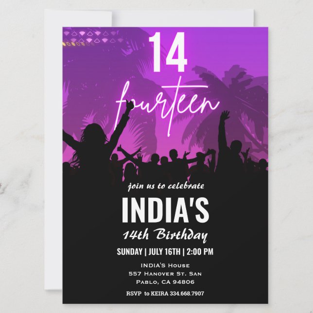 Convite de Neon Rosa para Festa de Aniversário de  (Frente)