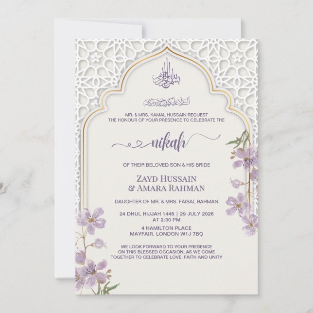 Convite de Nikah com Arco Islâmico Elegante | Aqua (Frente)