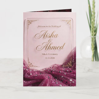Convite de Nikah Luxuoso Rosa Bege com Brilho Dour