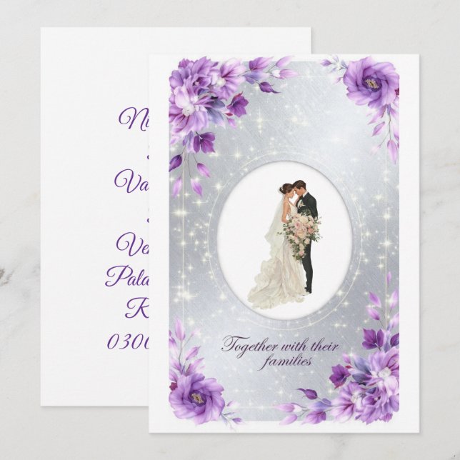 Convite de Nikkah Floral Roxo 2026 | Muçulmano (Frente/Verso)