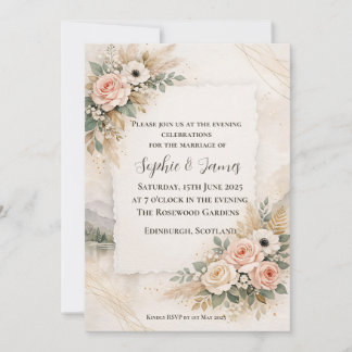 Convite de Noite de Casamento Boho Pampas Rosa Cor