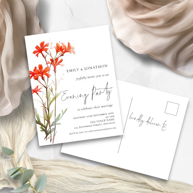 Convite de Noite de Casamento com Flores Silvestre (front and back view of postcard)