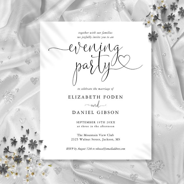 Convite de Noite de Casamento Festa Orçamento Cora (Budget Heart Script Evening Party Wedding Invite)
