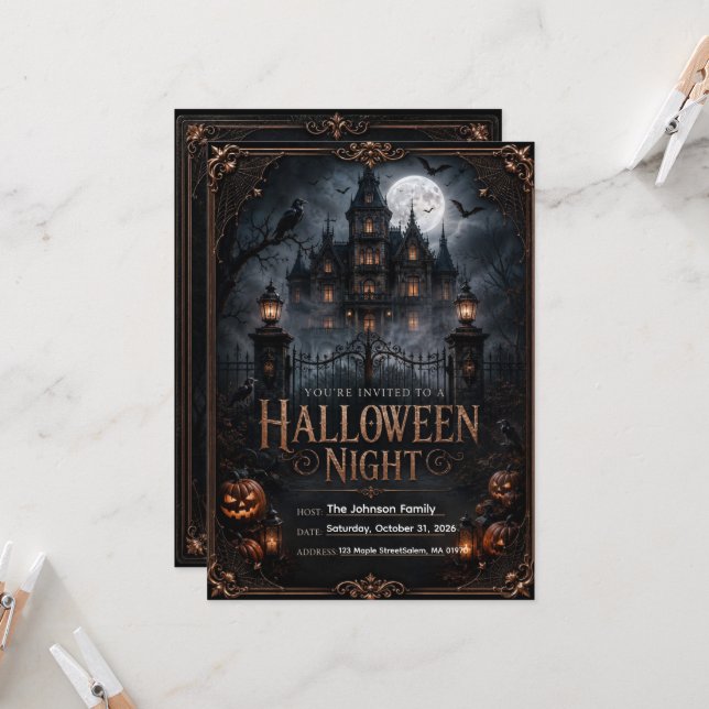 Convite de Noite de Halloween Gótico Editável | As (Frente/Verso In Situ)