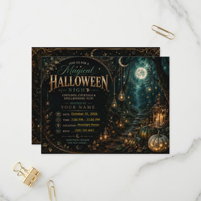 Convite de Noite de Halloween Mágica Editável |  (Frente/Verso In Situ)