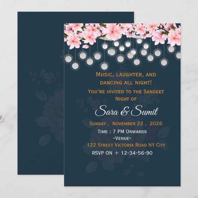 Convite de Noite de Sangeet de Casamento Indiano E (Frente/Verso)