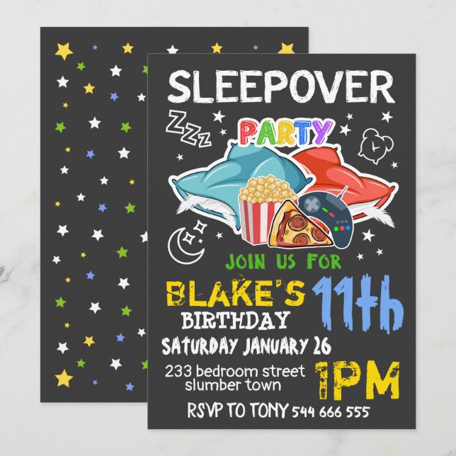 Convite de Noite de Sonho para Meninos - ANIVERSÁR (Frente/Verso)