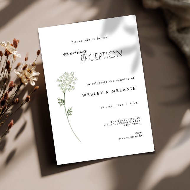 Convite de Noite Floral para Casamento (floral minimal evening reception wedding invitation)