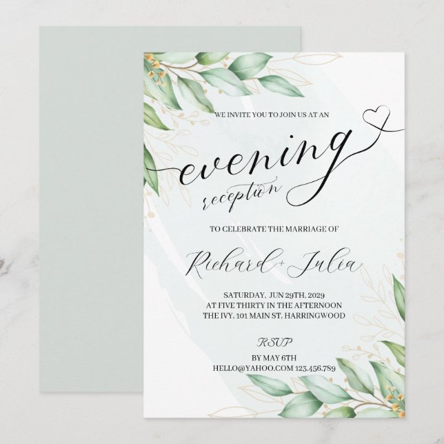 Convite de Noite para Recepção de Casamento IRINA (Frente/Verso)