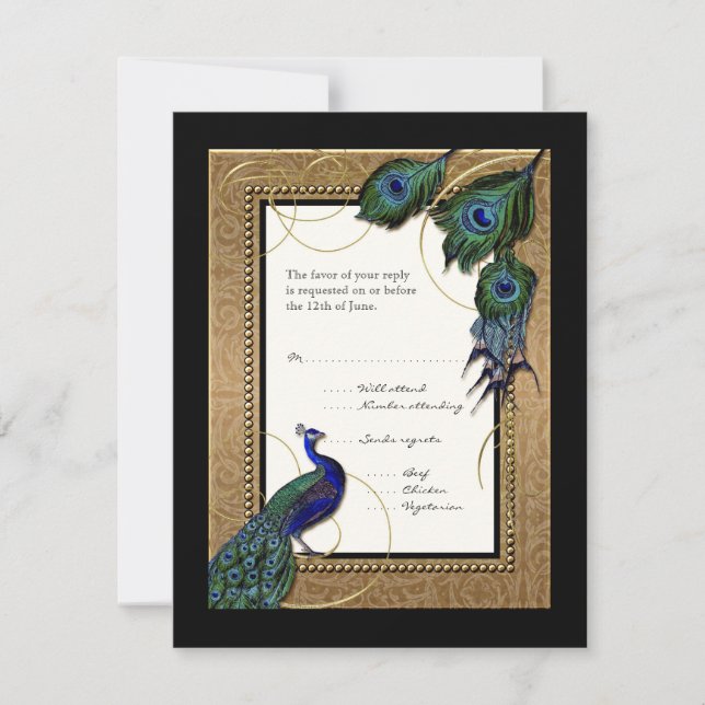 Convite de Noiva Barroco Elegante Formal com Ouro  (Frente)