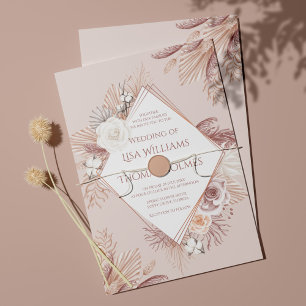 Convite de Noiva Boho Blush com Grama de Pampas e