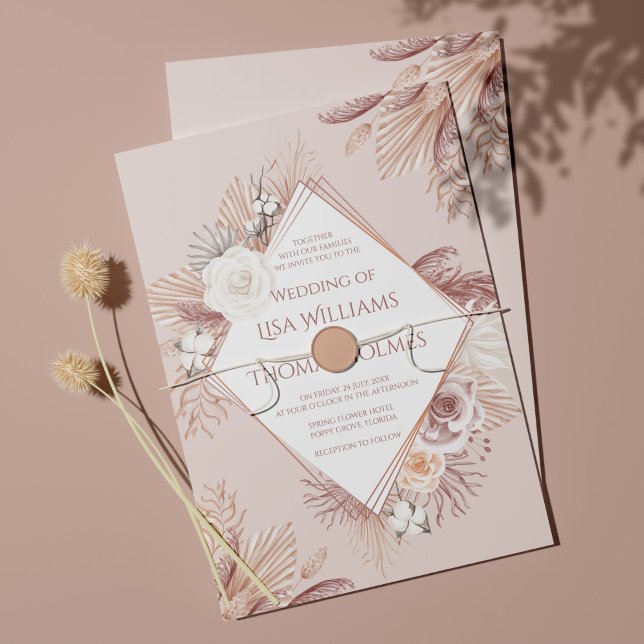 Convite de Noiva Boho Blush com Grama de Pampas e  (Criador carregado)