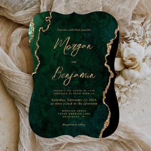 Convite de Noiva com Esmeralda Verde Moderno em Fo