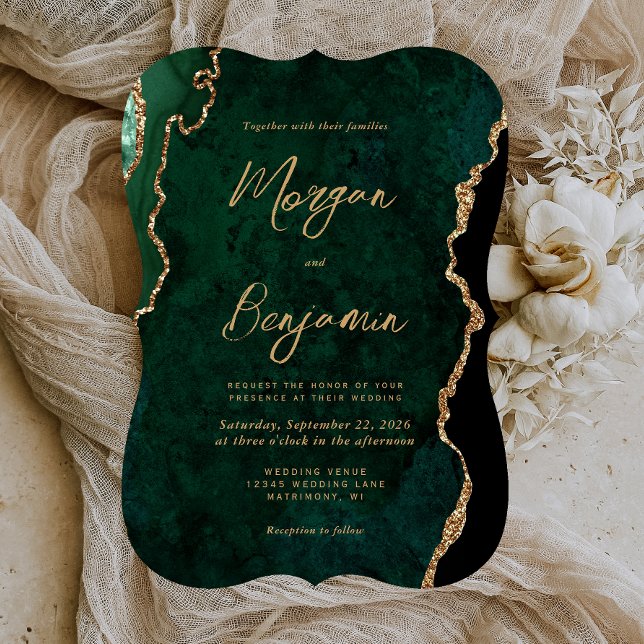 Convite de Noiva com Esmeralda Verde Moderno em Fo (Criador carregado)
