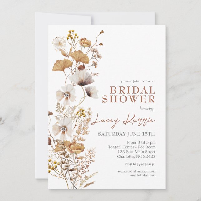 Convite de Noiva com Flor Silvestre Terracota (Frente)