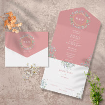 Convite de Noiva com Monograma Verde Floral Rosa P