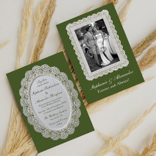 Convite de Noiva com Renda Elegante Verde Oliva Fo
