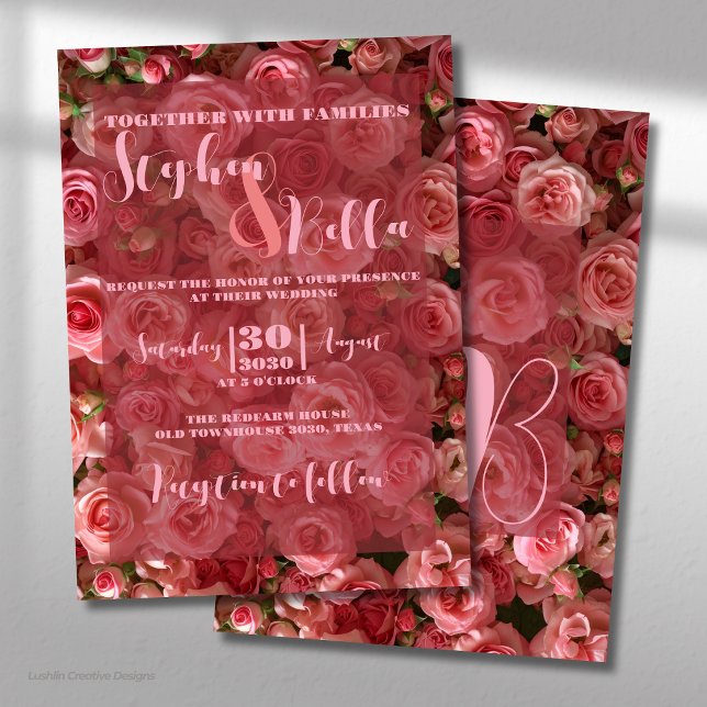 Convite de Noiva com Rosas Cor-de-Rosa Floral Eleg (Criador carregado)