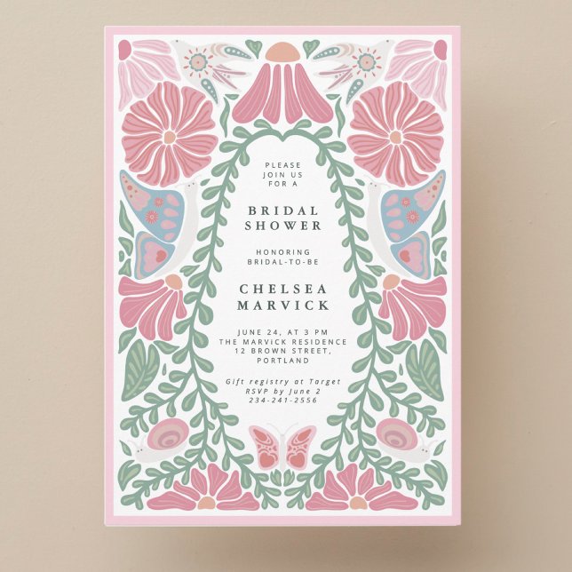 Convite de Noiva de Jardim Verde Rosa (Criador carregado)