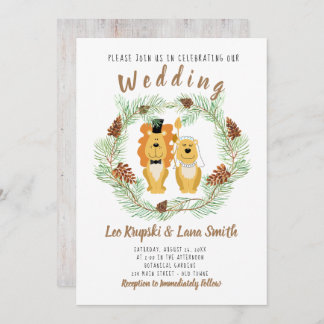 Convite de Noiva e Noivo Leão Casal de Cama de Cas