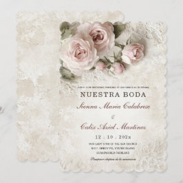Convite de Noiva Elegante Com Flores Rosa Pastel