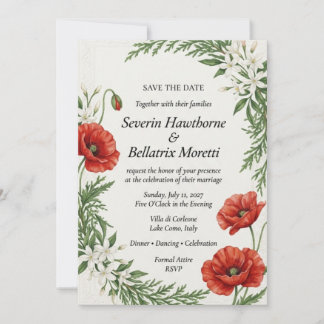 Convite de Noiva Elegante de Papoula Vermelha e Ci