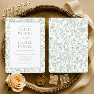 Convite de Noiva Elegante Verde Sage Toile Frances