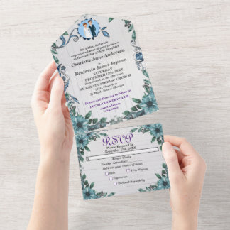 Convite de Noiva Floral Joia Azul Tudo Em Um