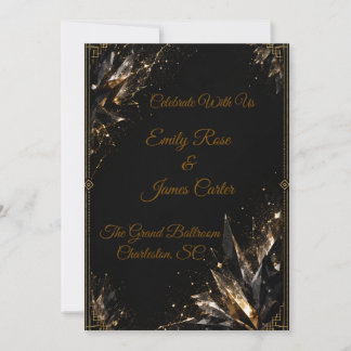 Convite de Noiva Luxuoso Cristal Dourado Preto Ver