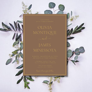 Convite de Noiva Luxuoso Formal Mocha Brown Gold F