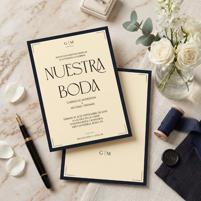 Convite de Noiva Nossa Boda Art Déco Elegante (Criador carregado)