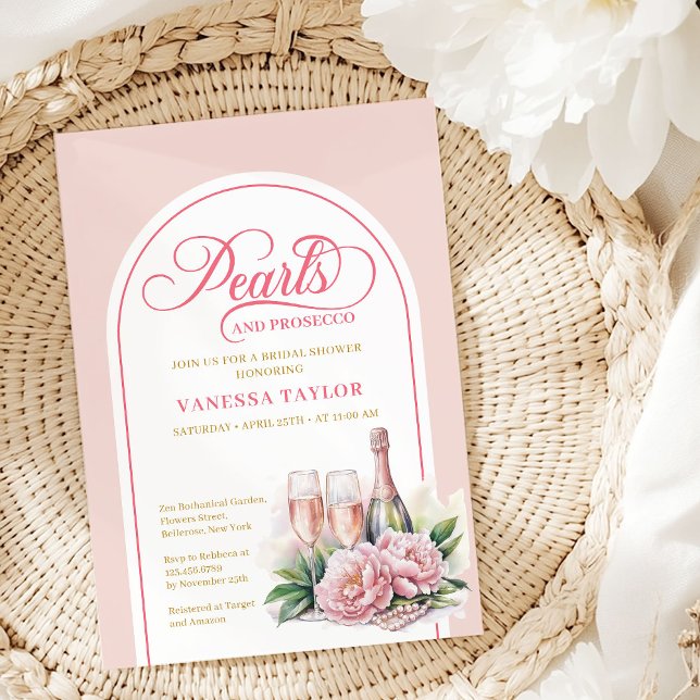 Convite de Noiva Pérolas Sofisticadas e Prosecco (Sophisticated Pearls and Prosecco Bridal Invite)