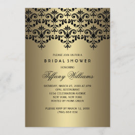 Convite de Noivado Black & Gold Vintage Damask
