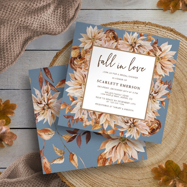Convite de Noivado Blue Fall In Love (Blue Fall In Love Bridal Invitation
)