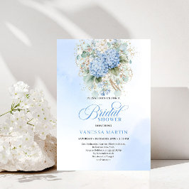 Convite de Noivado Boho Azul Elegante com Hortênsi