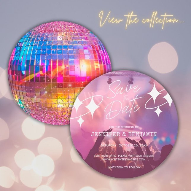 Convite de Noivado Bola de Discoteca Chic Rosa Gli (Front/Back)