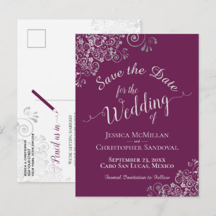 Convite de Noivado Cassis Roxo Casamento Silver Fr