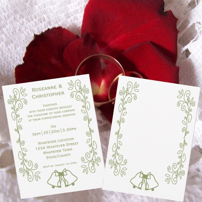 Convite de Noivado com Desenho de Sinetas em Sage (Sage bells scrollwork wedding invite)