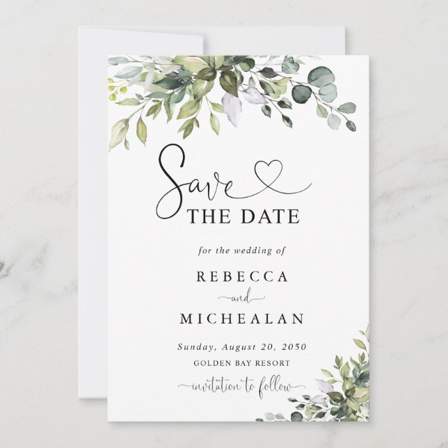 Convite de Noivado com Eucalipto Save The Date (Frente)