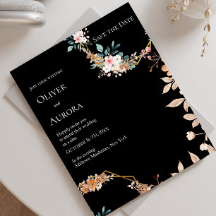 Convite de Noivado com Flor de Aquarela Escura