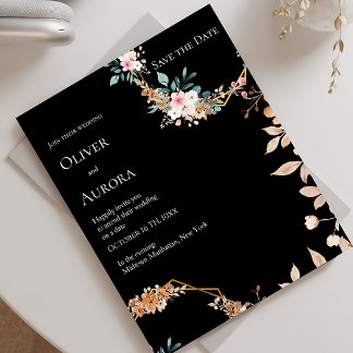 Convite de Noivado com Flor de Aquarela Escura