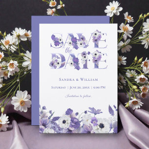 Convite de Noivado com Flores Violeta em Aquarela