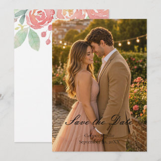 Convite de Noivado com Foto Floral em Aquarela Cor