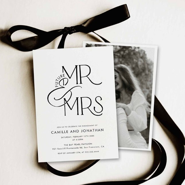 Convite de Noivado com Foto Moderna (Modern Minimalist Engagement Photo Invitation)