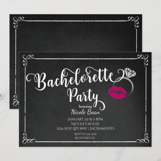 Convite de Noivado com Lábios Rosas para Despedida (Frente/Verso)