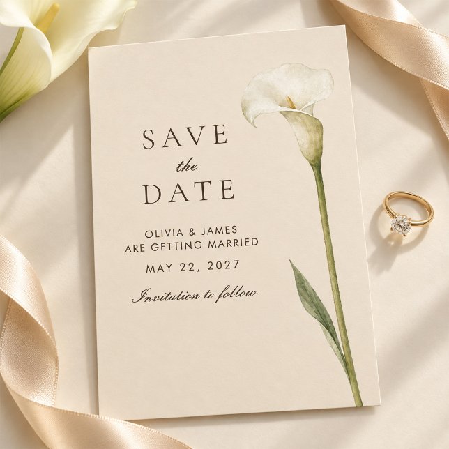 Convite de Noivado com Lírio Calla Champagne (Champagne Calla Lily Wedding Save the Date)