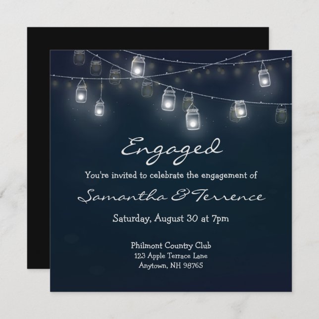 Convite de Noivado com Luzes de Vaga-Lume em Potes (Frente/Verso)