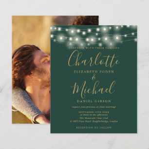 Convite de Noivado com Luzes Verdes Douradas Orçam